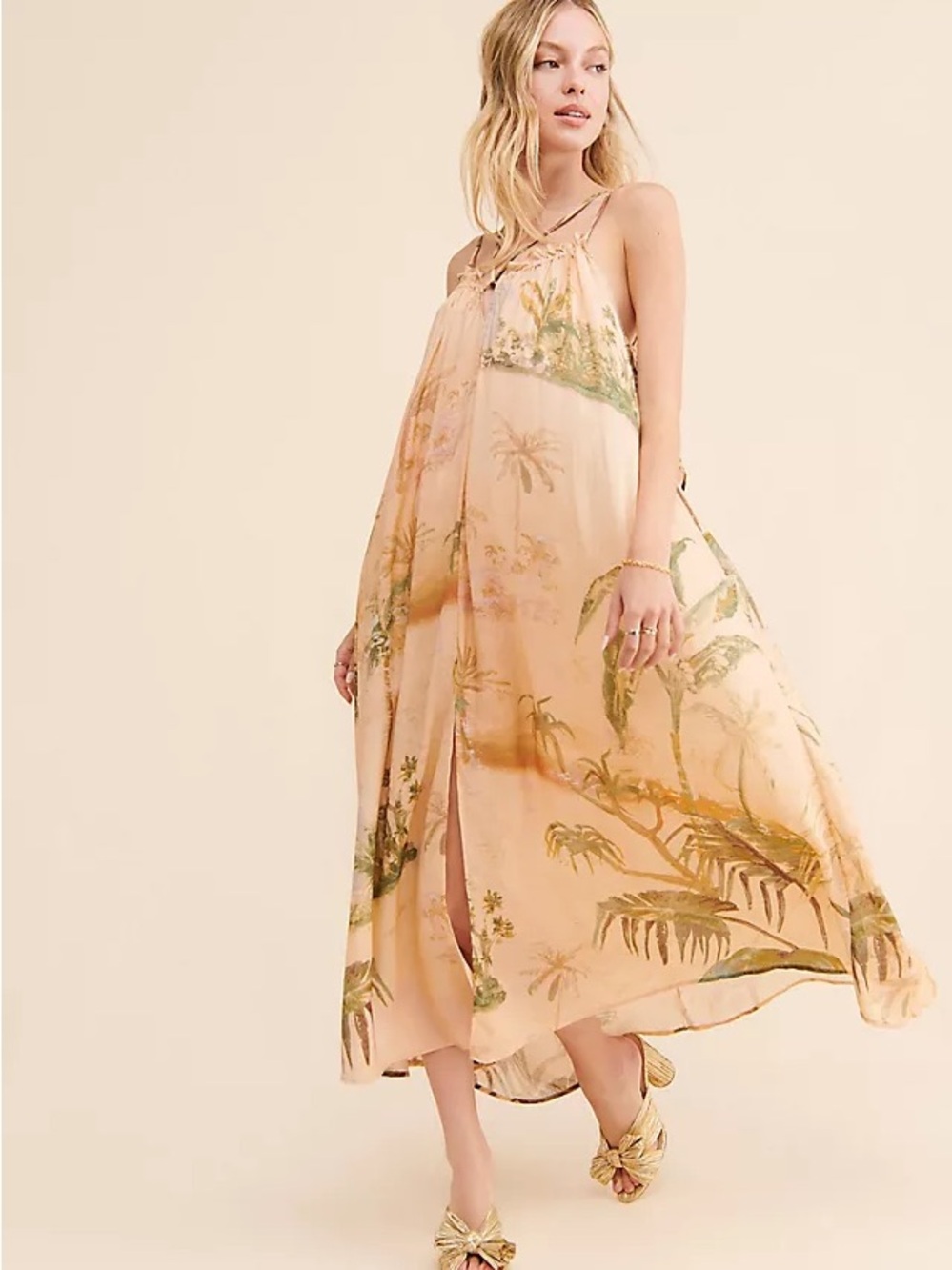 Anthropologie Tahnee Kelland Boho Tropical Palm Maxi Dress S/M